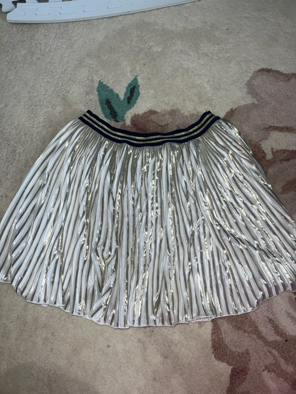 Tommy Hilfiger Metallic Silver Pleated Skirt with Navy Waistband